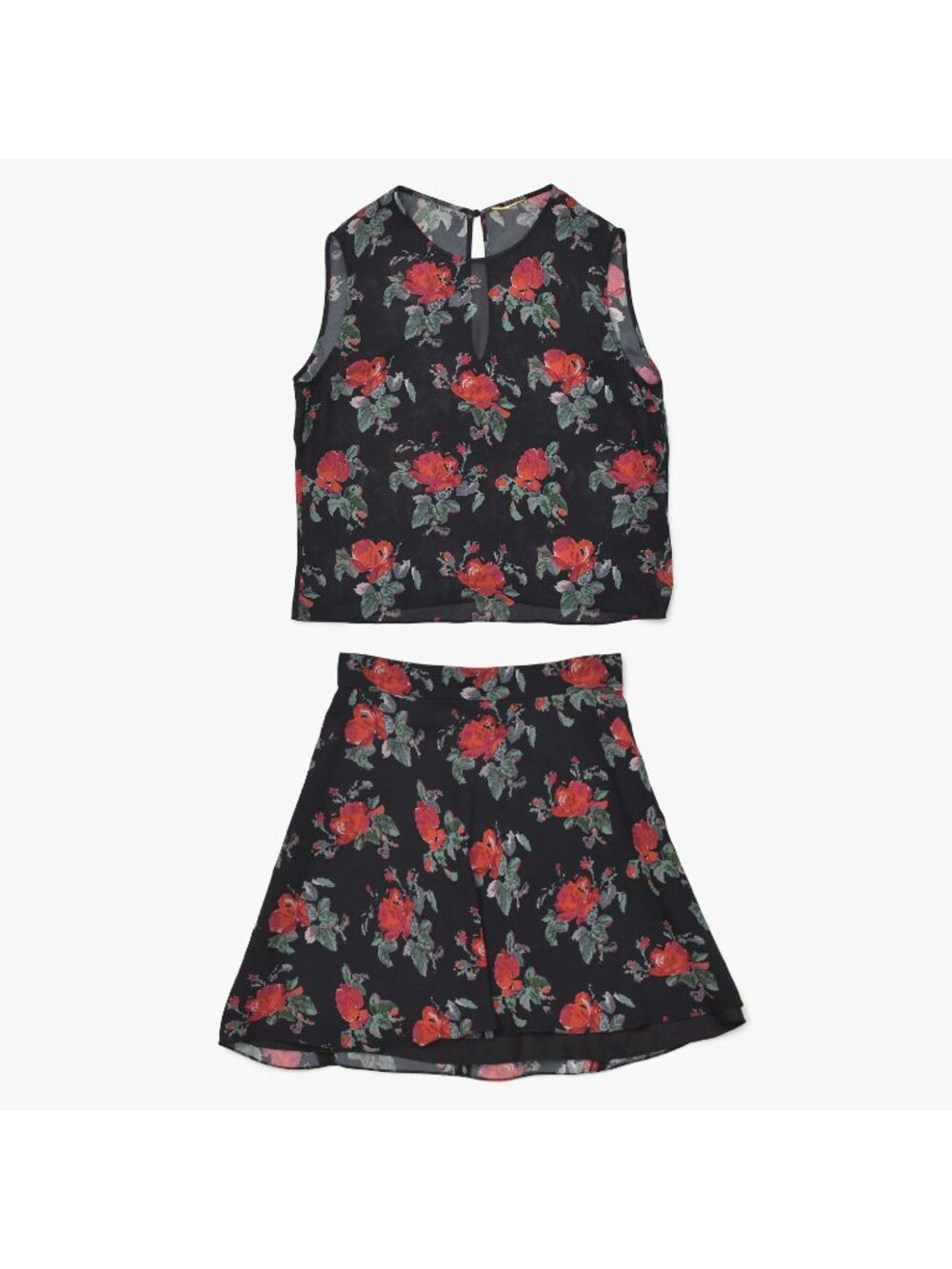Saint Laurent Rose Pattern Skirt Set Top 34 36